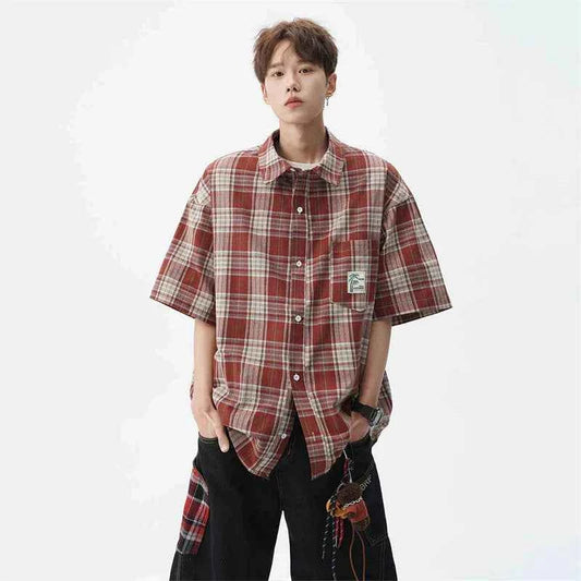 Retro Plaid Short Sleeve Pocket Shirt