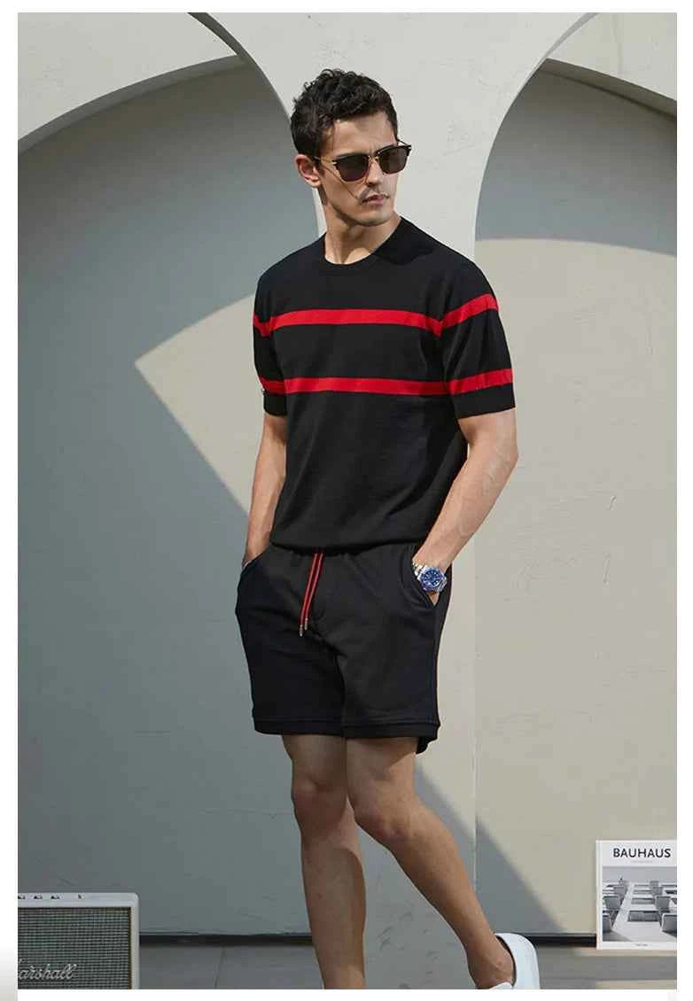 Men's Cool Casual Luxury Knit O Neck Short T-Shirt