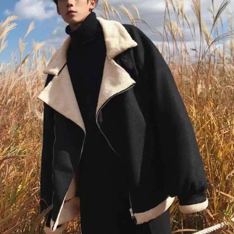 Cozy Padded Velvet Lambswool Fur Jacket