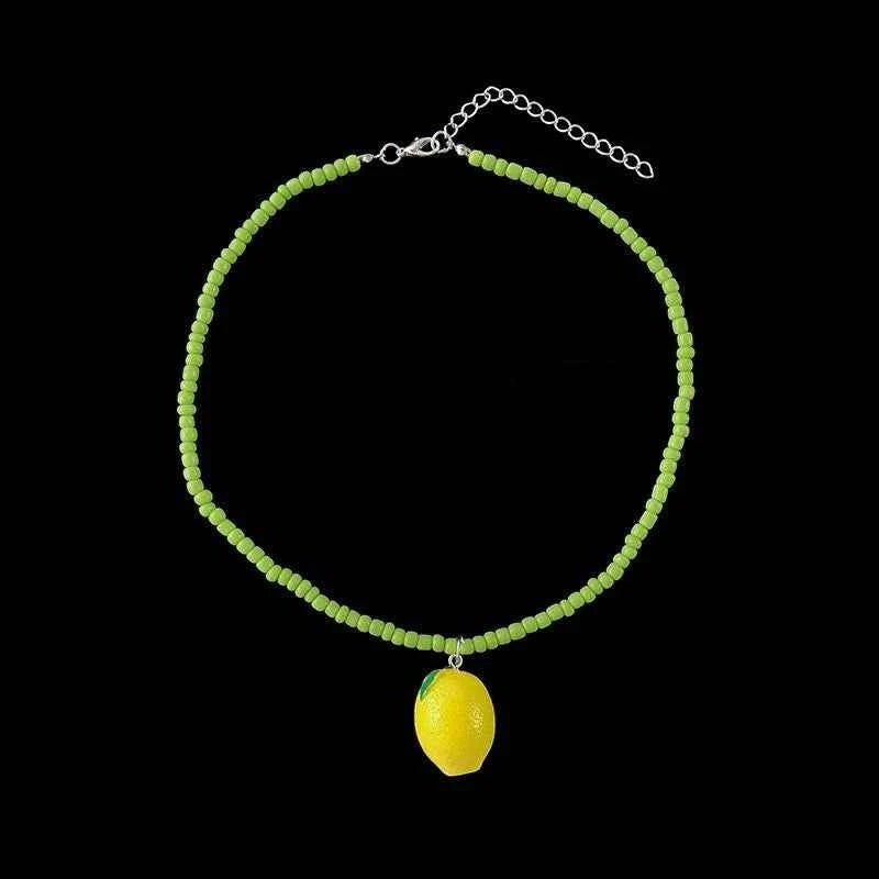 Vibrant Beaded Fruit Pendant Chain Necklace