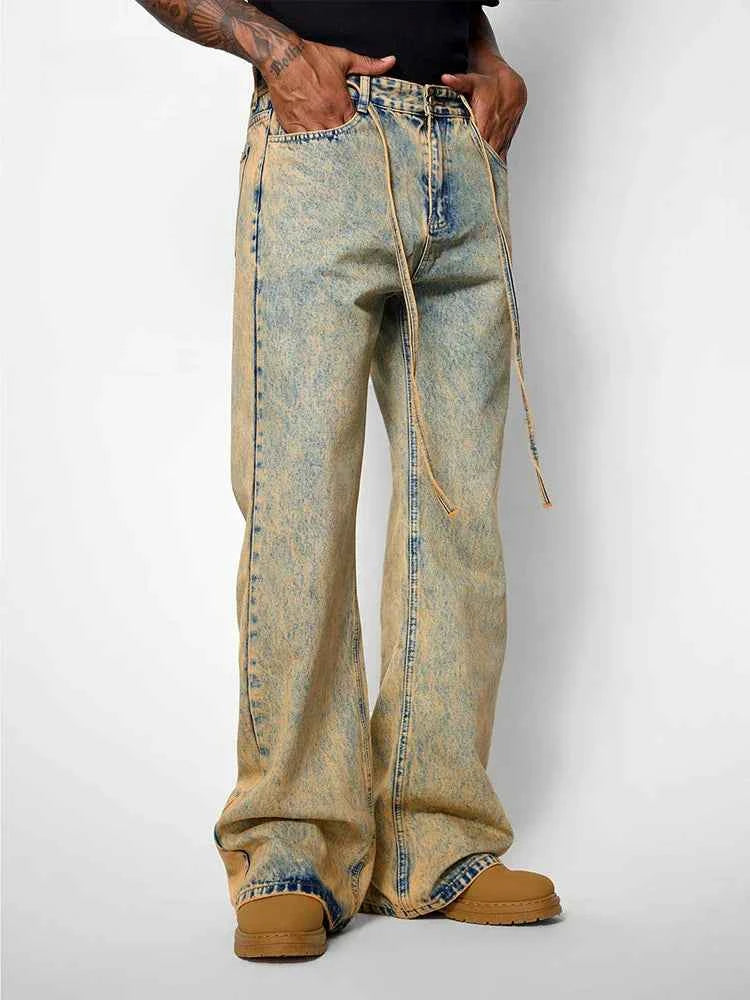 Insulated Brown Washed Casual Wide Leg Jeans