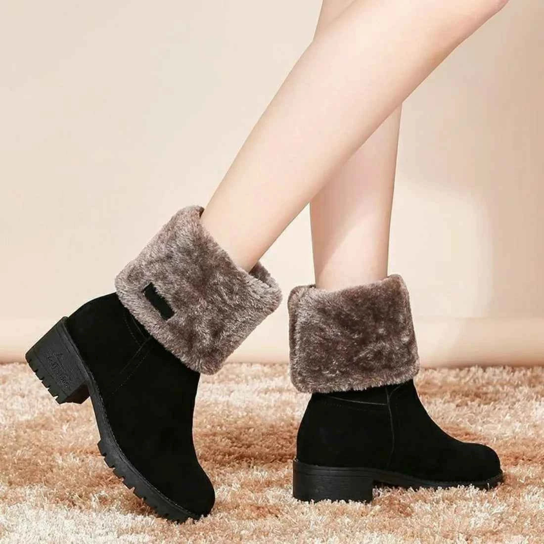 Warm Plush Winter Square Heel Fur Boots