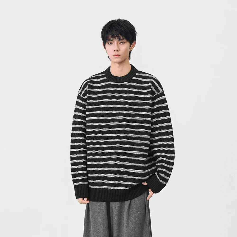 Winter Cool Stripe Knit Crew Neck Sweater