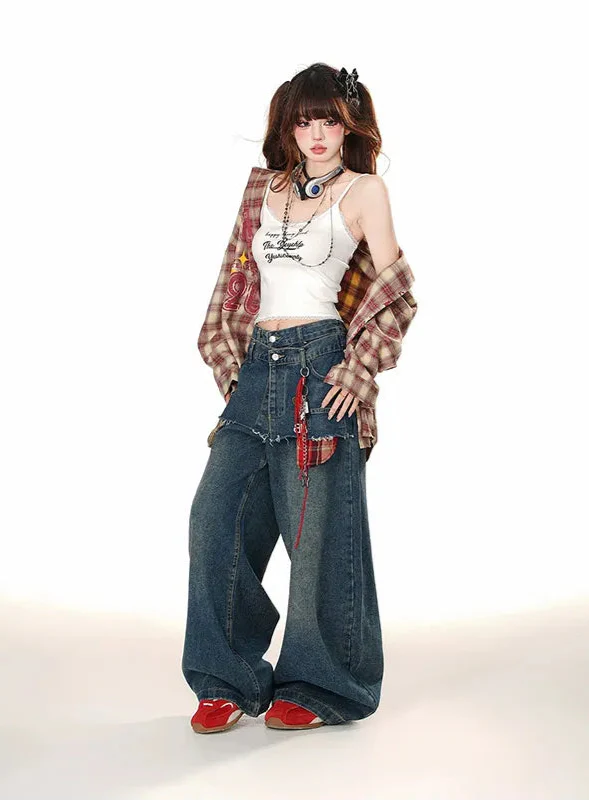 Women Popular Patchwork Wide Leg Jeans - Luxuryurbanwear