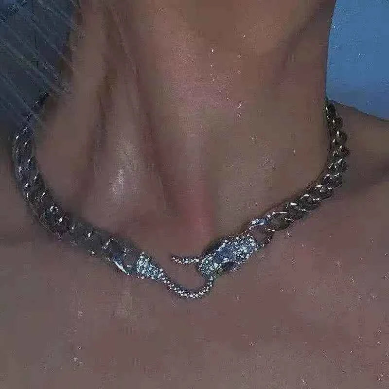 Black Cuban Chain Medusa Snake Necklace