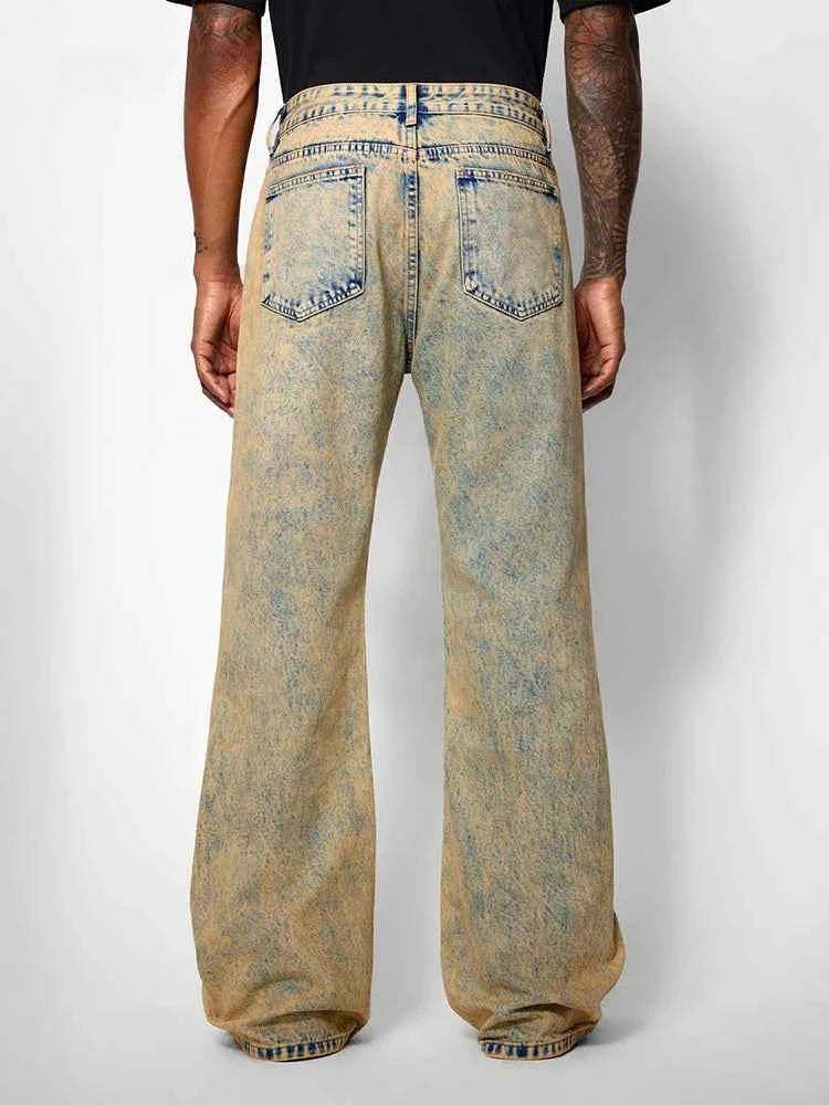 Insulated Brown Washed Casual Wide Leg Jeans