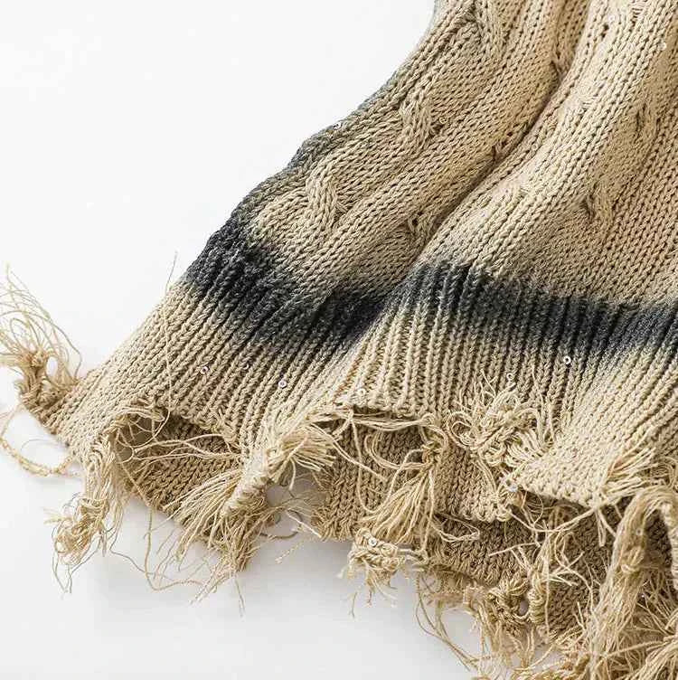 Y2K Retro Contrast Color Ripped Knitted Sweater