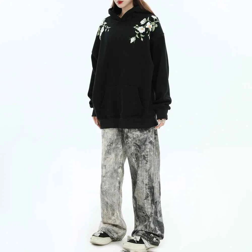 Embossed Flower Vine Velvet Hoodie