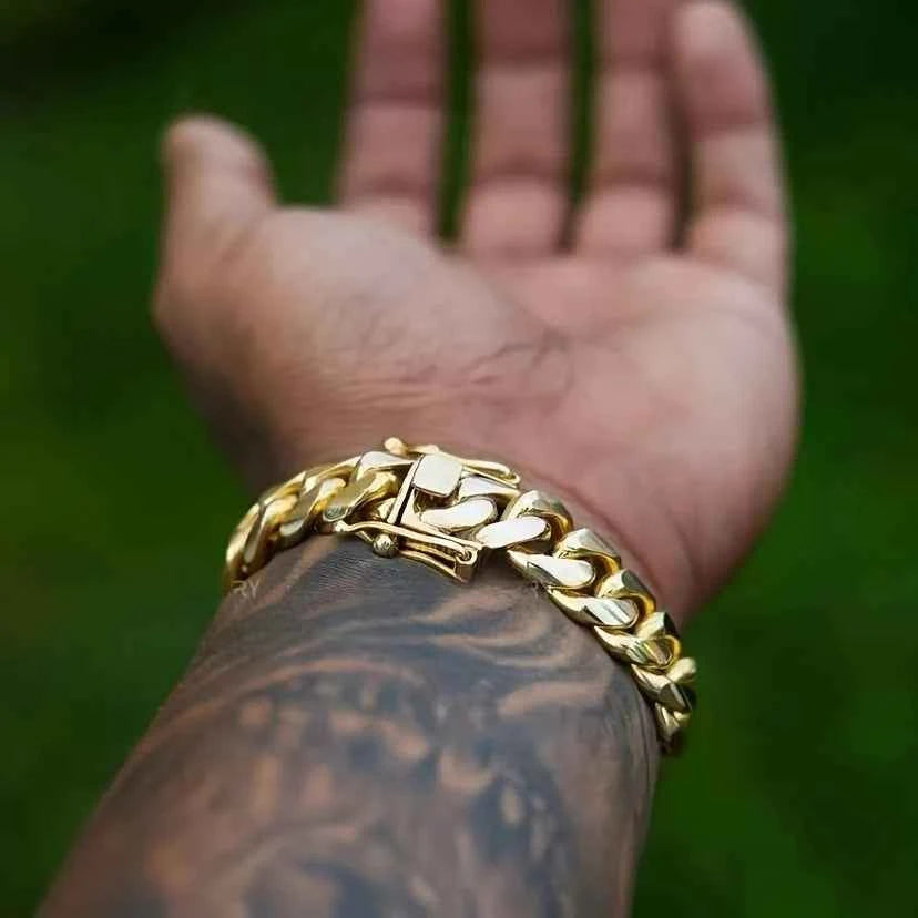 Stainless Steel Rhombus Cuban Miami Link Chain Bracelet - Luxury Urban Geometric Jewelry