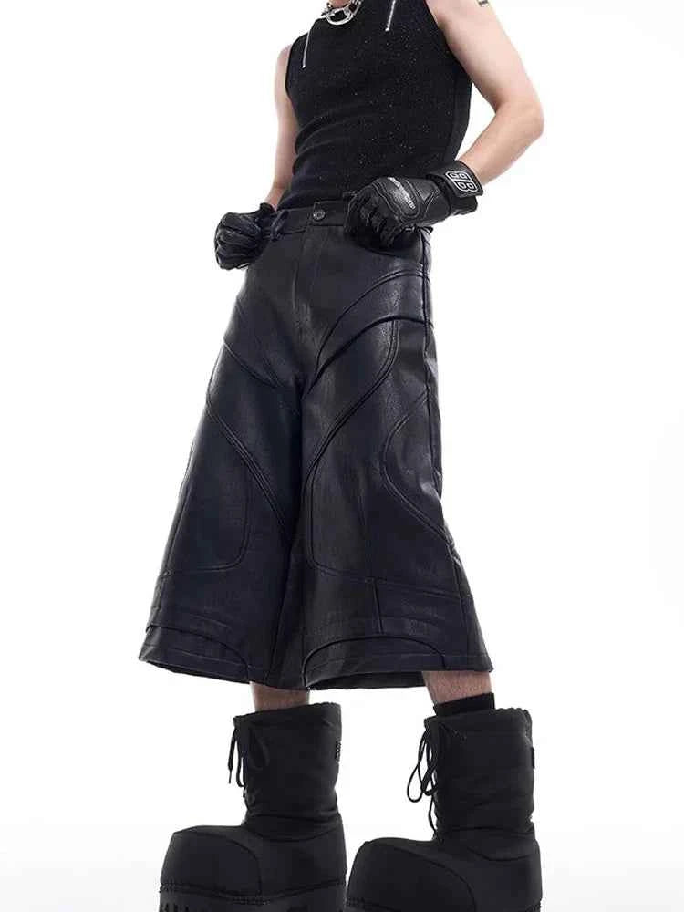 Handsome Black PU Leather Knee Jorts