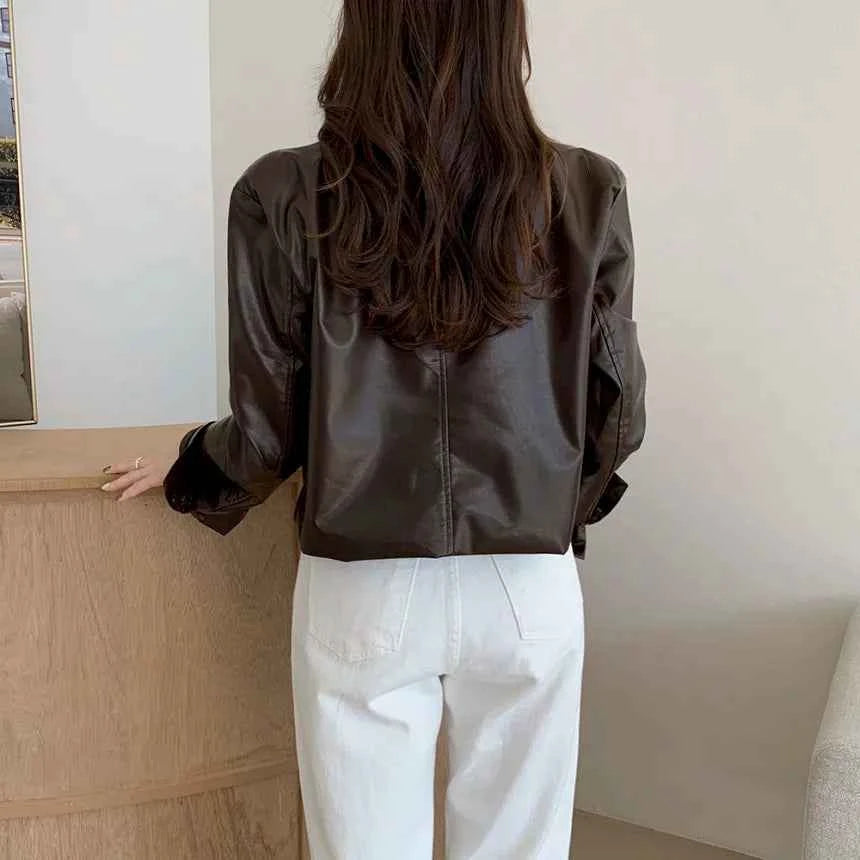 Women Faux Fur Retro Moto Leather Jacket