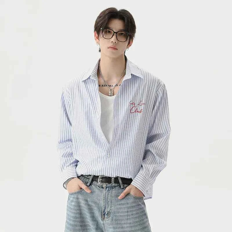 Vertical Stripe Letter Printing Long Sleeve Shirt