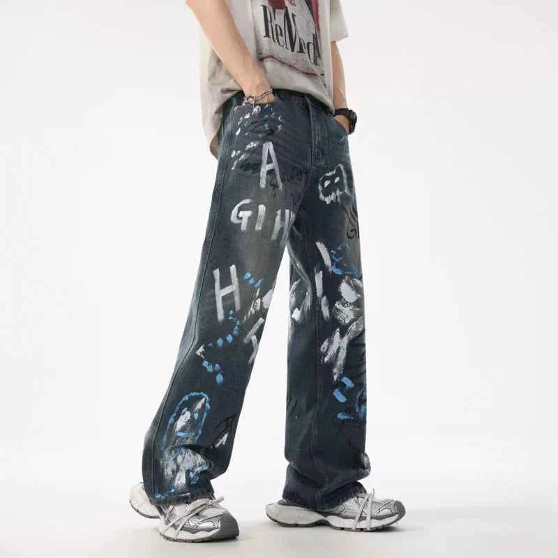 European Summer Tide Graffiti Loose Jeans