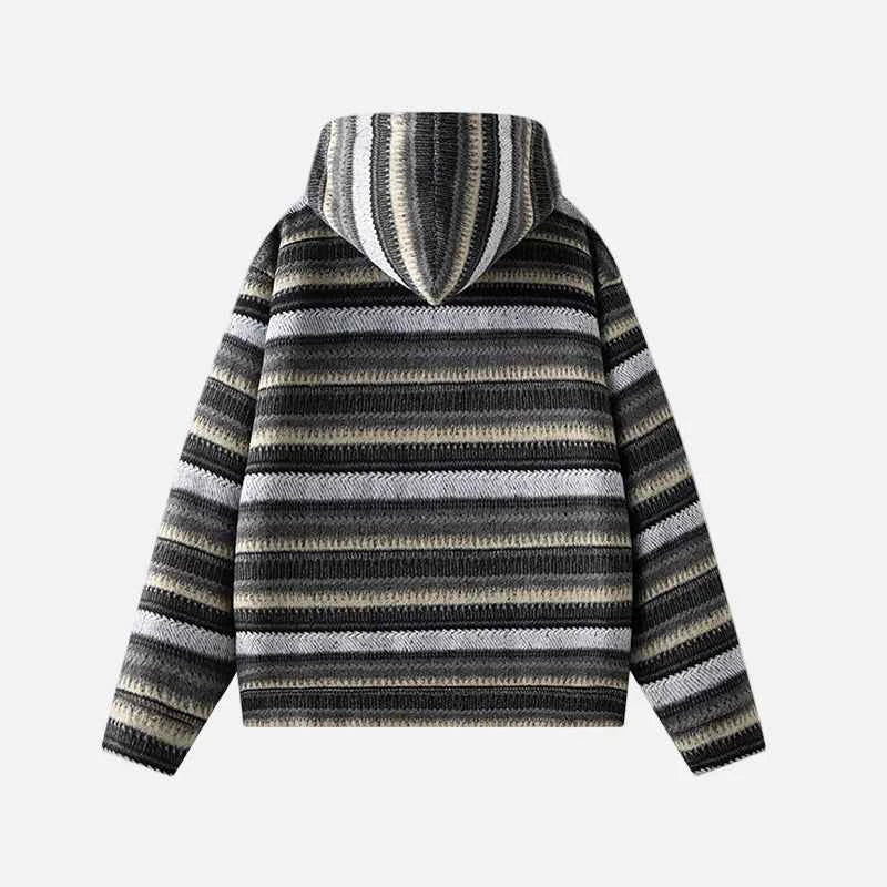 Stylish Striped Knit Hooded Zipper Cardigan