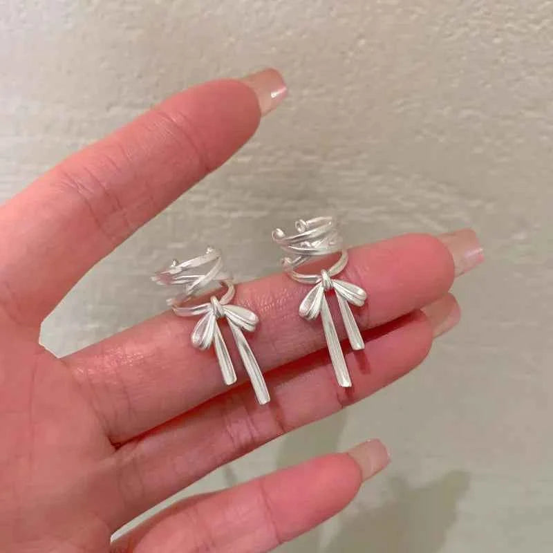 Elegant White Ribbon Clip Earrings