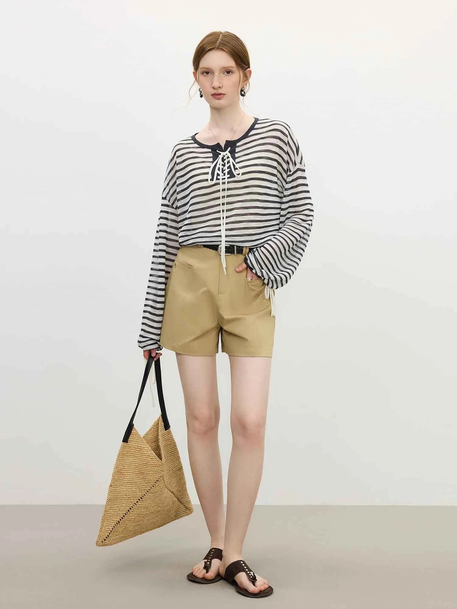 Elegant Striped French Holiday Long-Sleeved T-Shirt