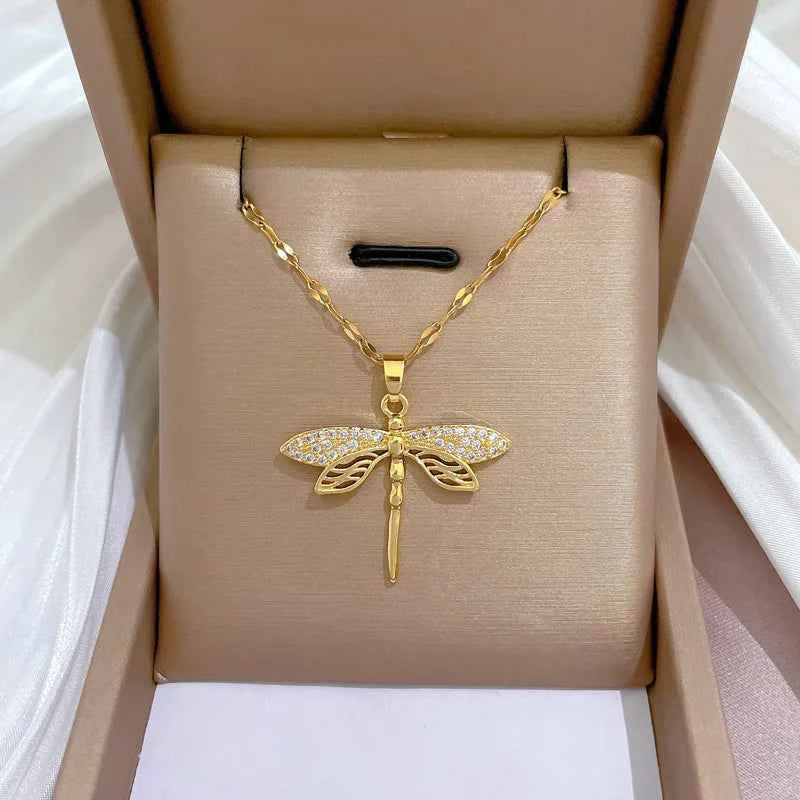 Dragonfly Pendant Stainless Steel Necklace