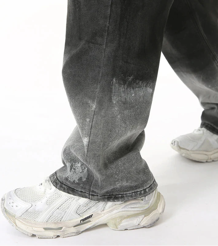 Vintage Washed Black Gray Gradient Jeans - Luxuryurbanwear