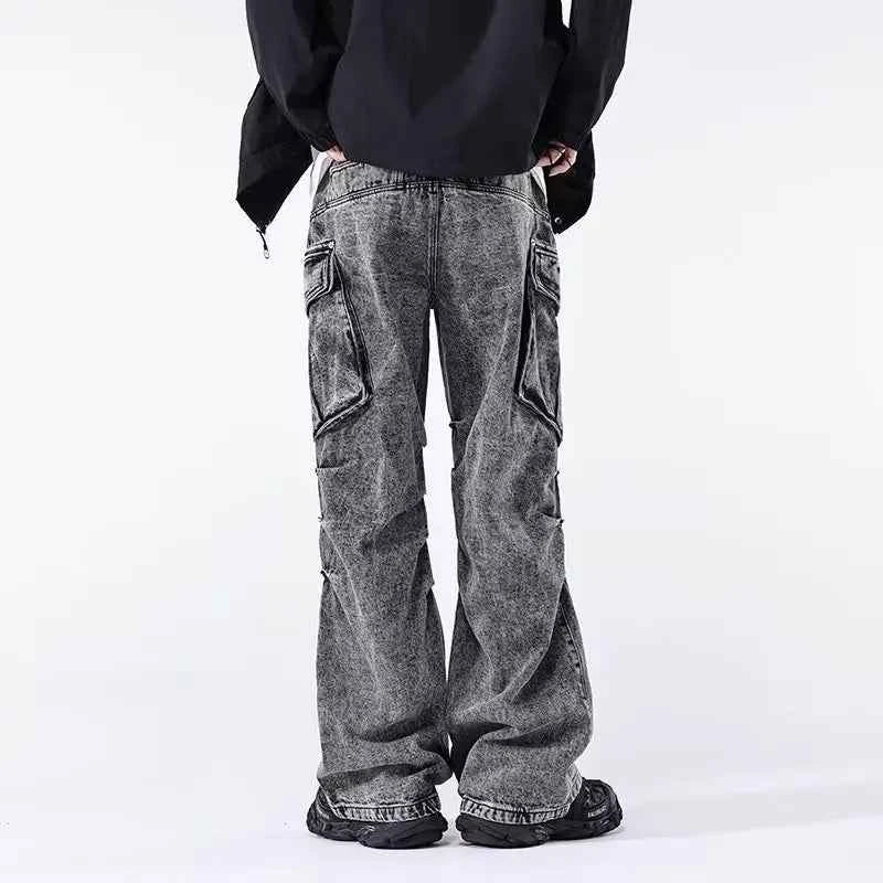 Minimal Look Gray Pleated Cargo Jeans