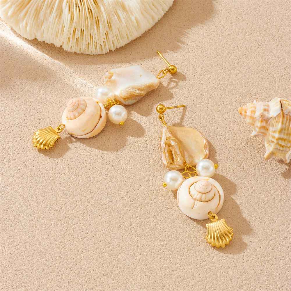 Irregular Stone Conch Pearl Earrings