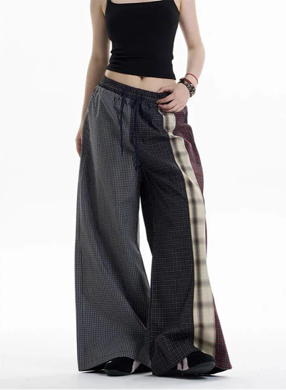 Fashionable Streetwear 2000s Style Plaid Wide Leg Pants - Luxuryurbanwear