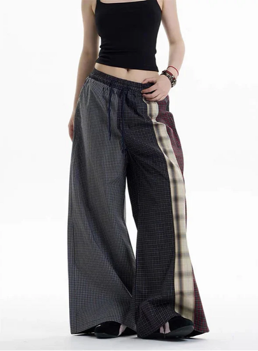 Fashionable Streetwear 2000s Style Plaid Wide Leg Pants - Luxuryurbanwear