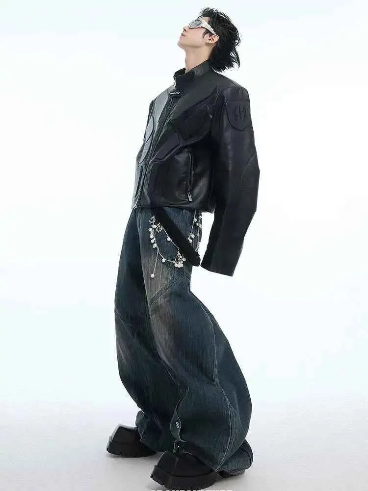 Metal chain decorate loose wide Leg Jeans