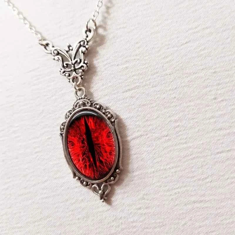 Blood Red Gothic Cat Eyes Pendant Necklace