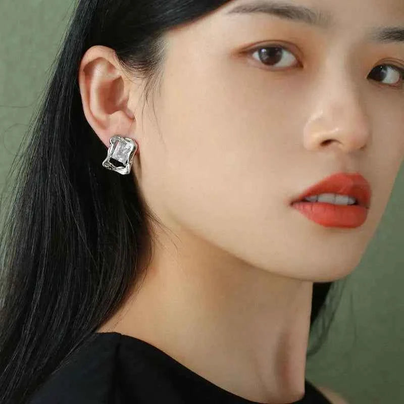 Vintage Geometric Irregular Rectangular Zircon Earring