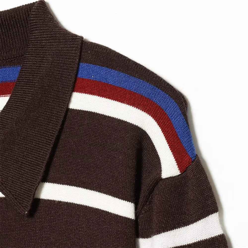 Academy Style Retro Striped Knit Polo Sweater