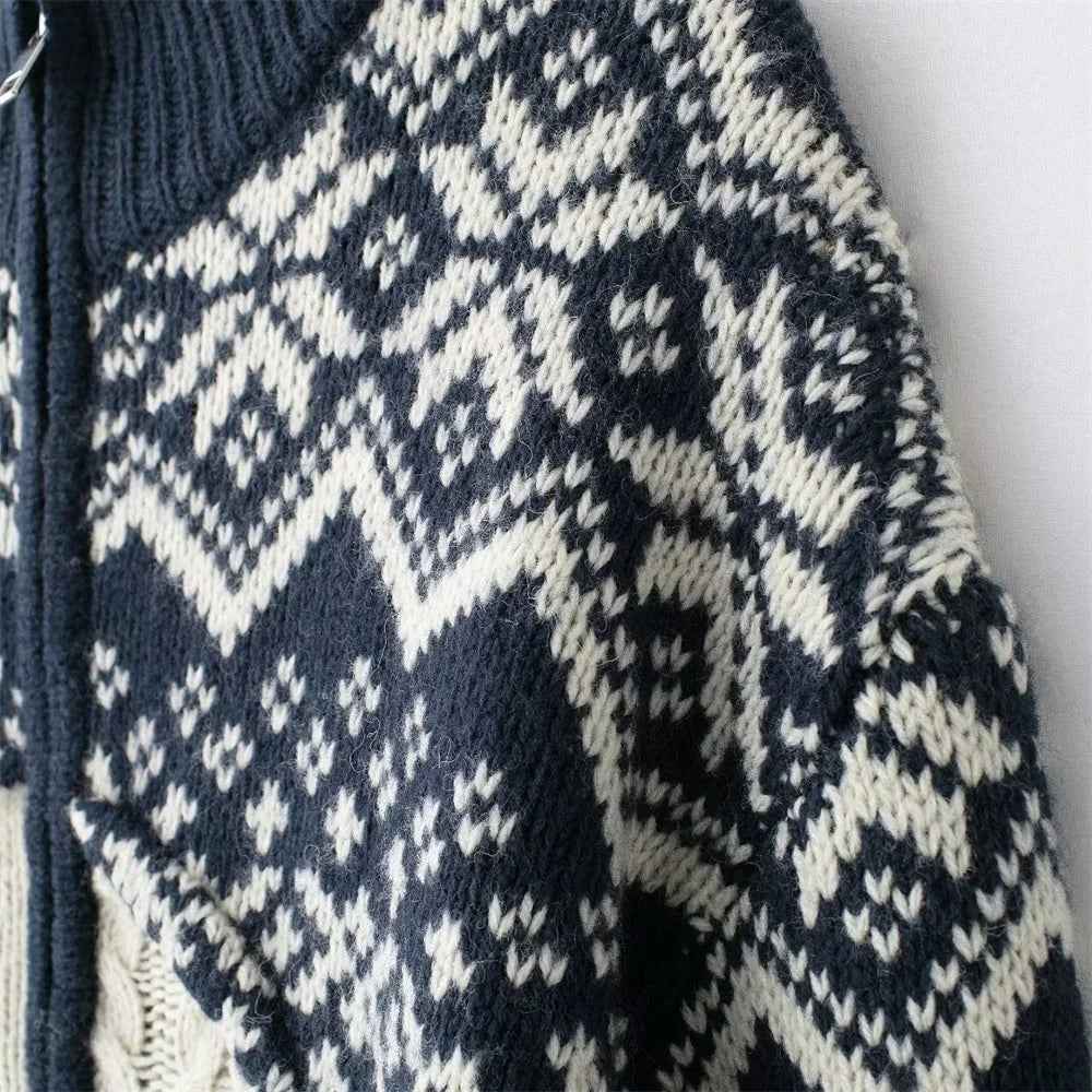 Elegant Jacquard Knitted Long Sleeve Cardigan