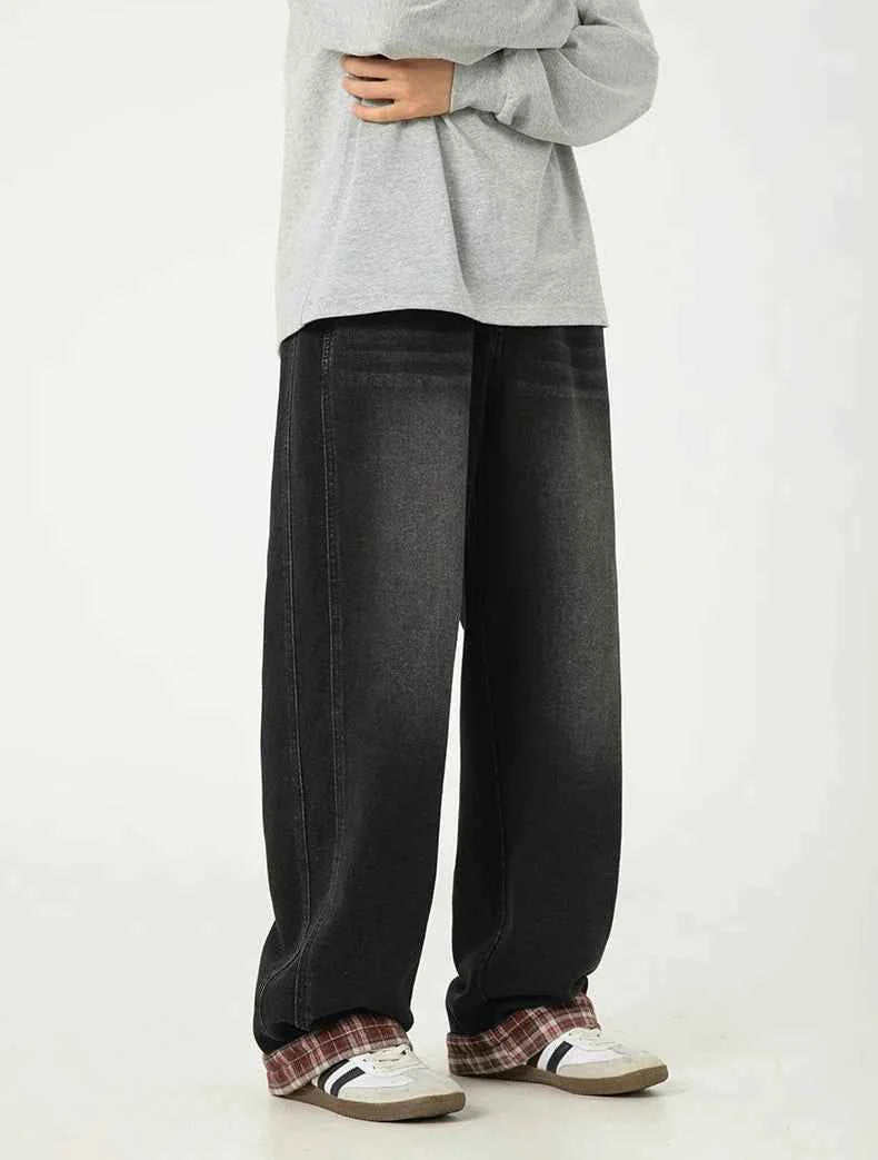 American Casual Plaid Patchwork Washed Jeans