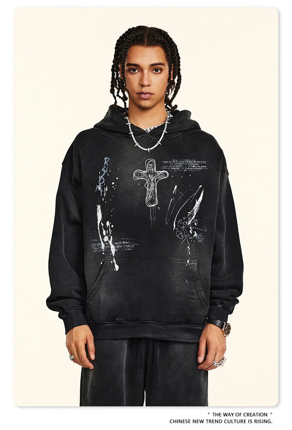 Crucifix Cross Graphic Pullover Hoodie
