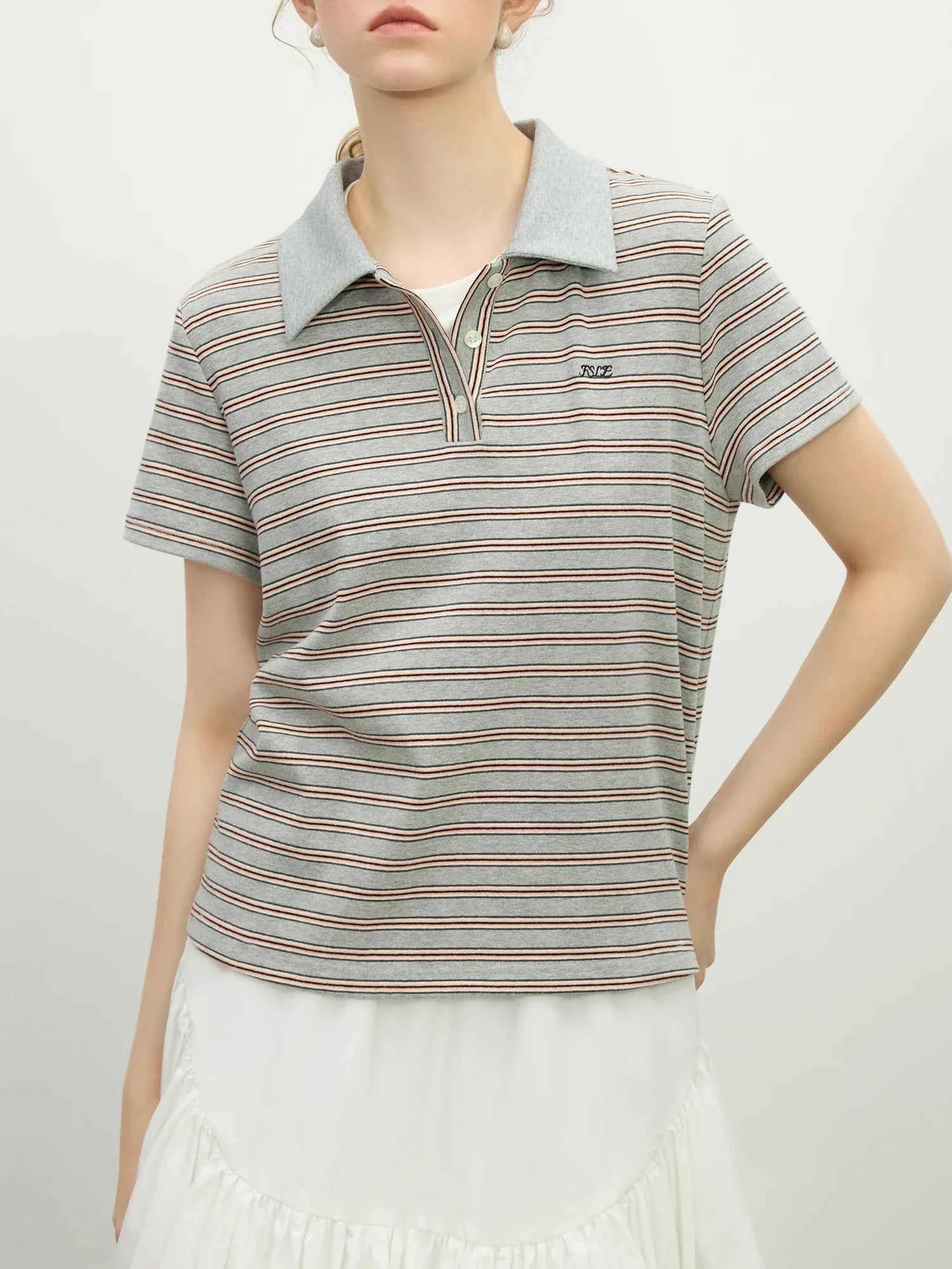 Women Streetwear Elegant Retro Knitted Polo Collar T-Shirt