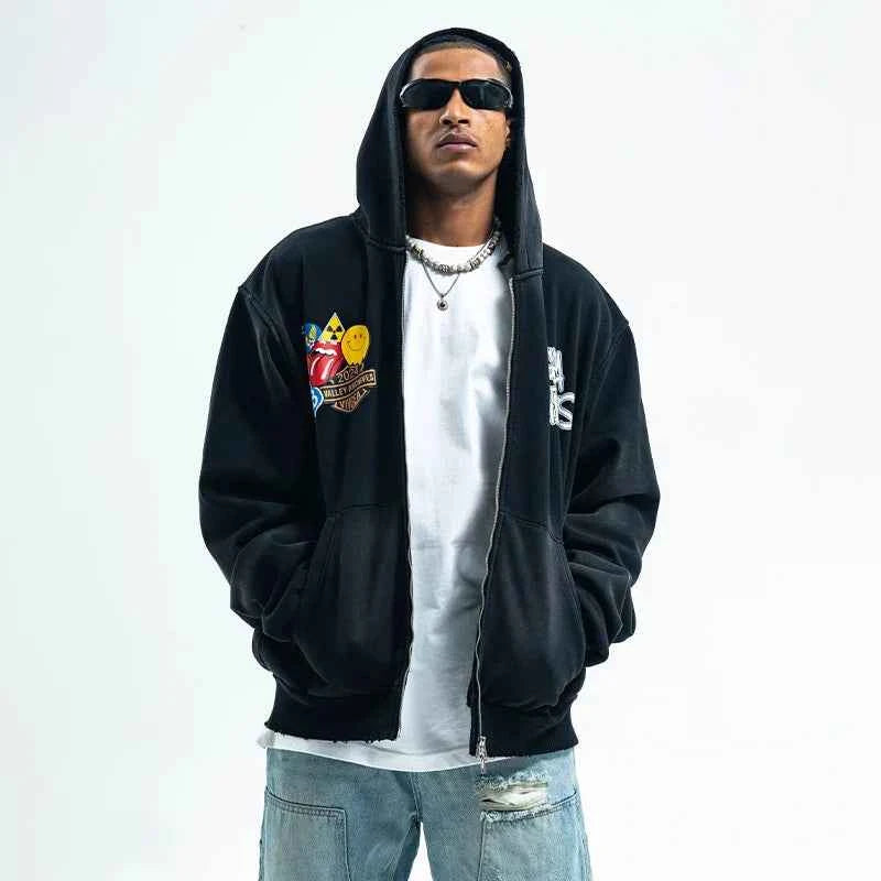 Cozy Bold American Style Painted Hoodied Sweatshirt