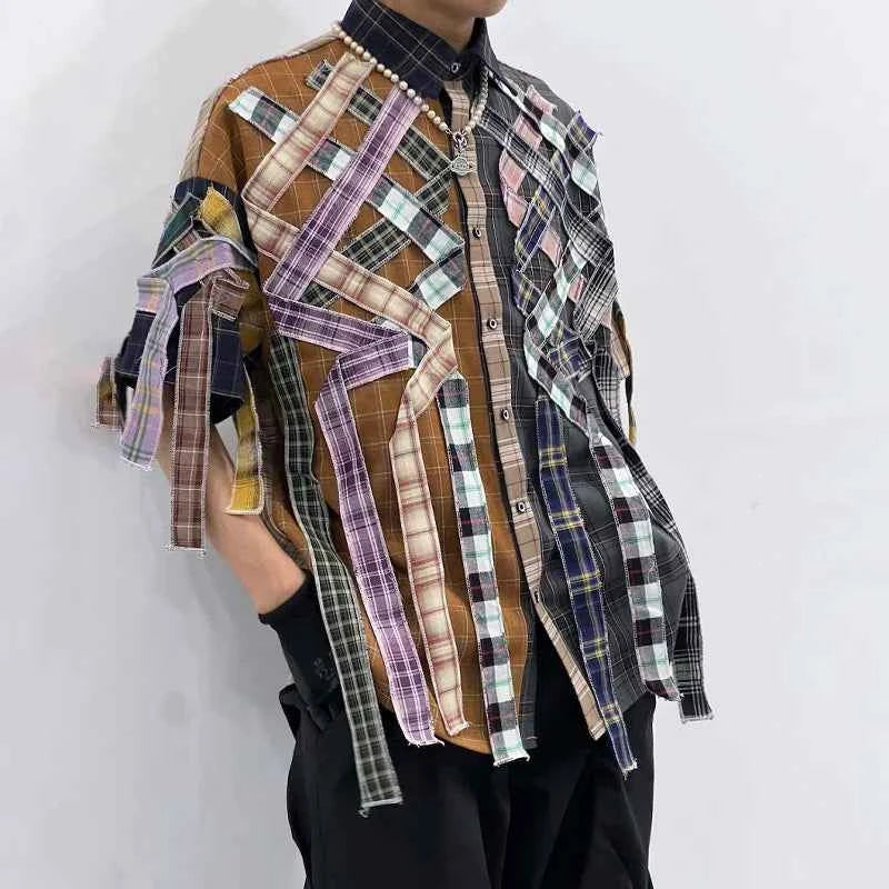 Summer Plaid Patchwork Tassel Loose Shirt