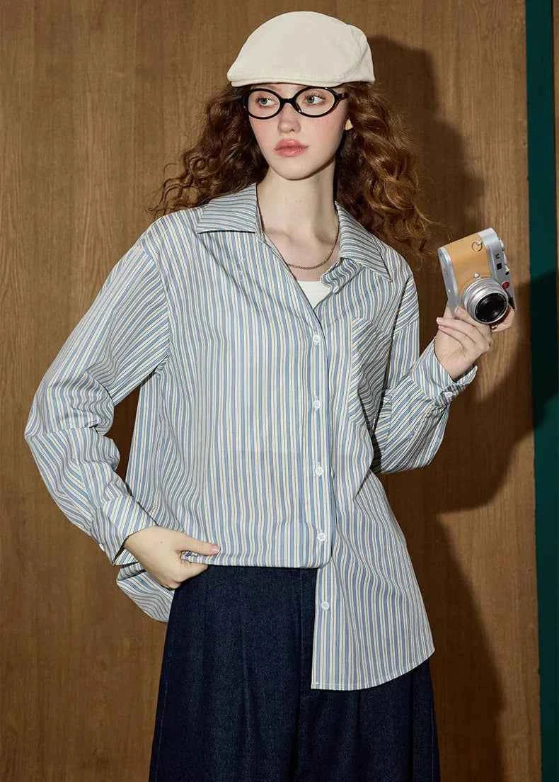 Relaxed Fit Casual Stripe Long Sleeve Shirt