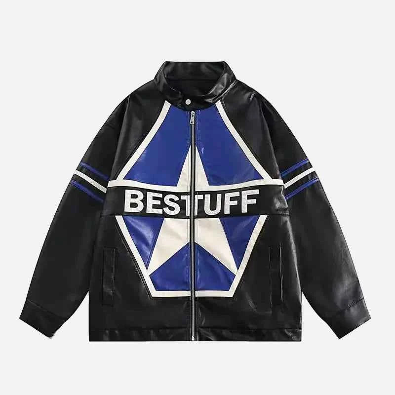 Trendy Vintage Racing Leather Zipper Jacket
