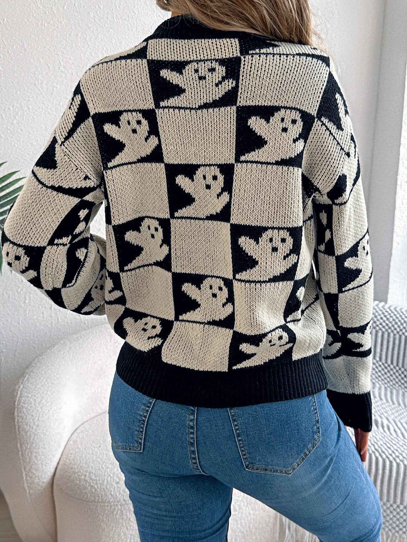 Y2K Signature Halloween Plaid Knitted Sweater