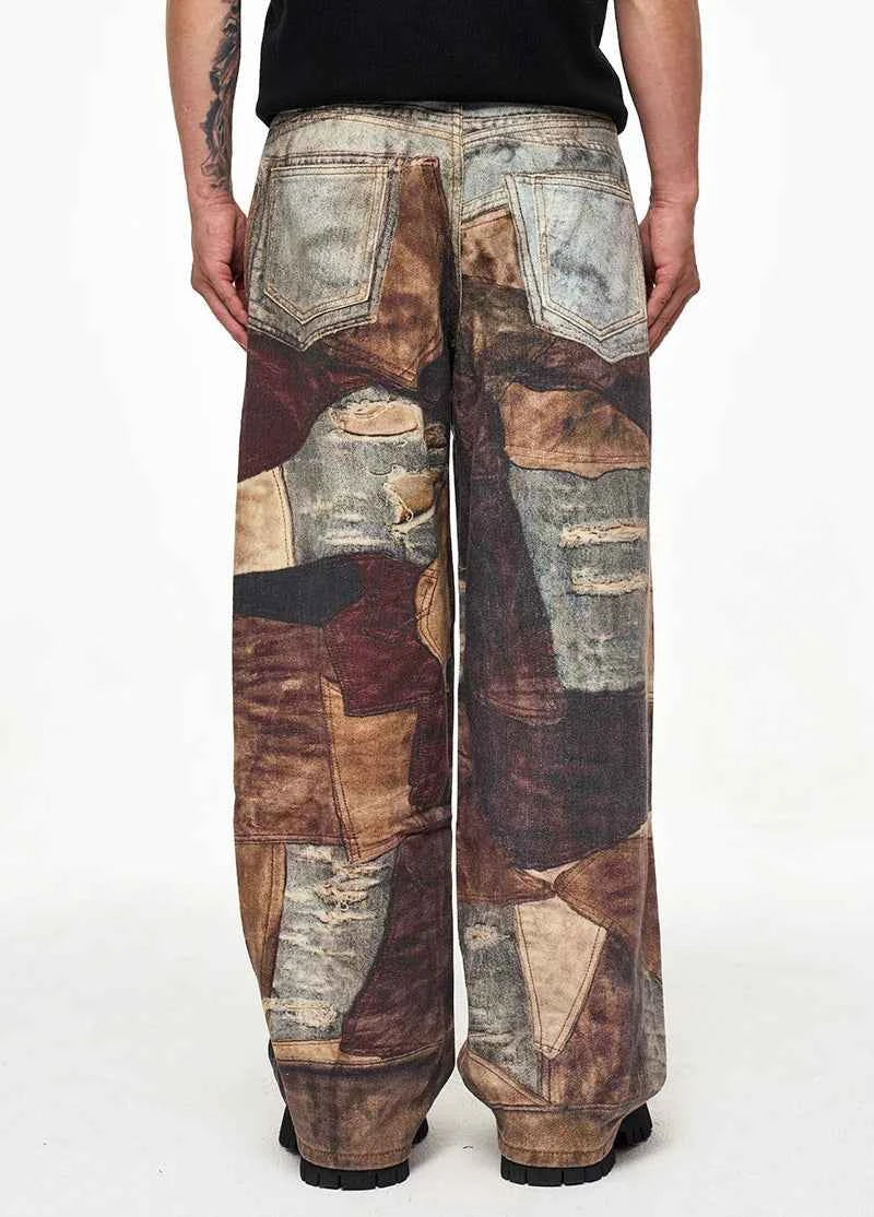 Vintage Distressed 3D Printed Baggy Jeans