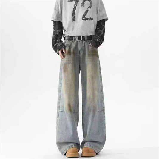 Streetwear Vintage Distressed Wide Leg Denim Jeans