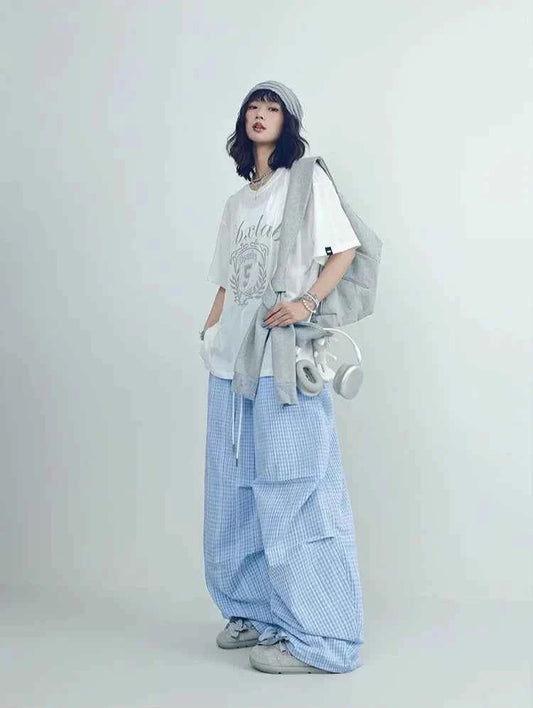 Fresh Blue White Checkered Sport Pants