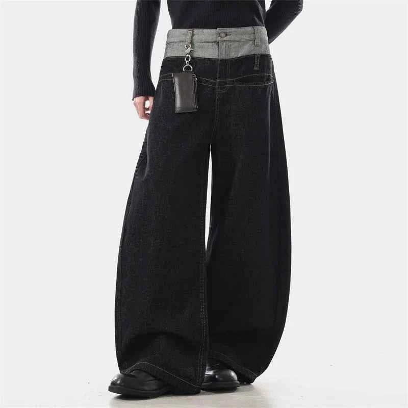 Black Distressed Patchwork Loose Fit Jeans