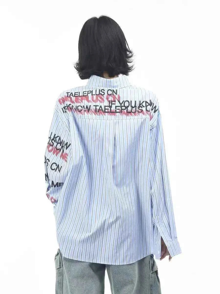 Y2K Autumn Contrasting Striped Letter Print Shirt
