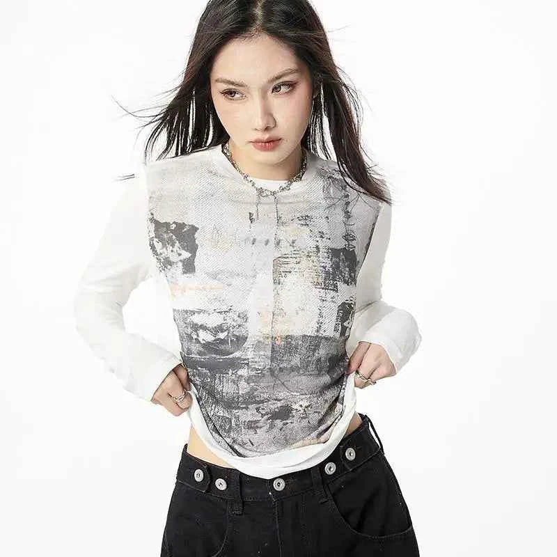 Y2K Korean Graphic Print T-Shirt