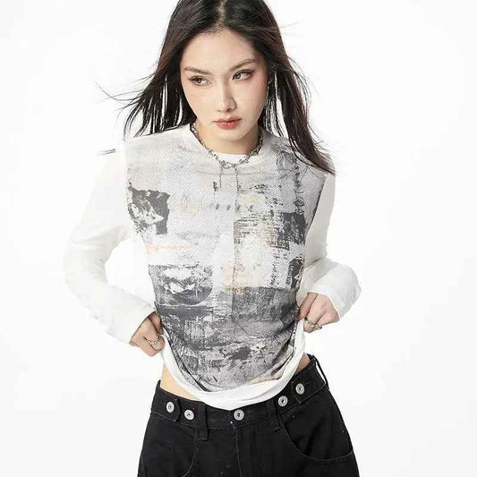 Y2K Korean Graphic Print T-Shirt