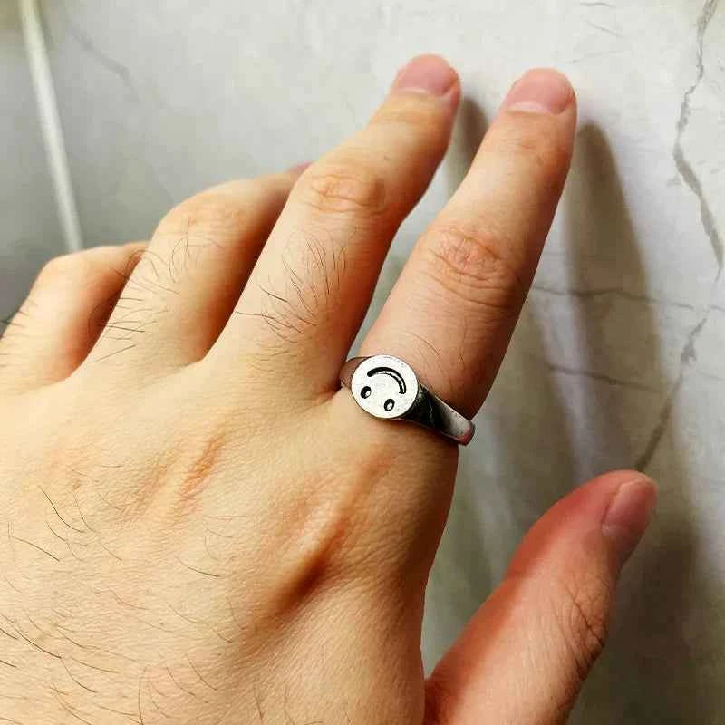 Retro Smile Face Silver Color Ring