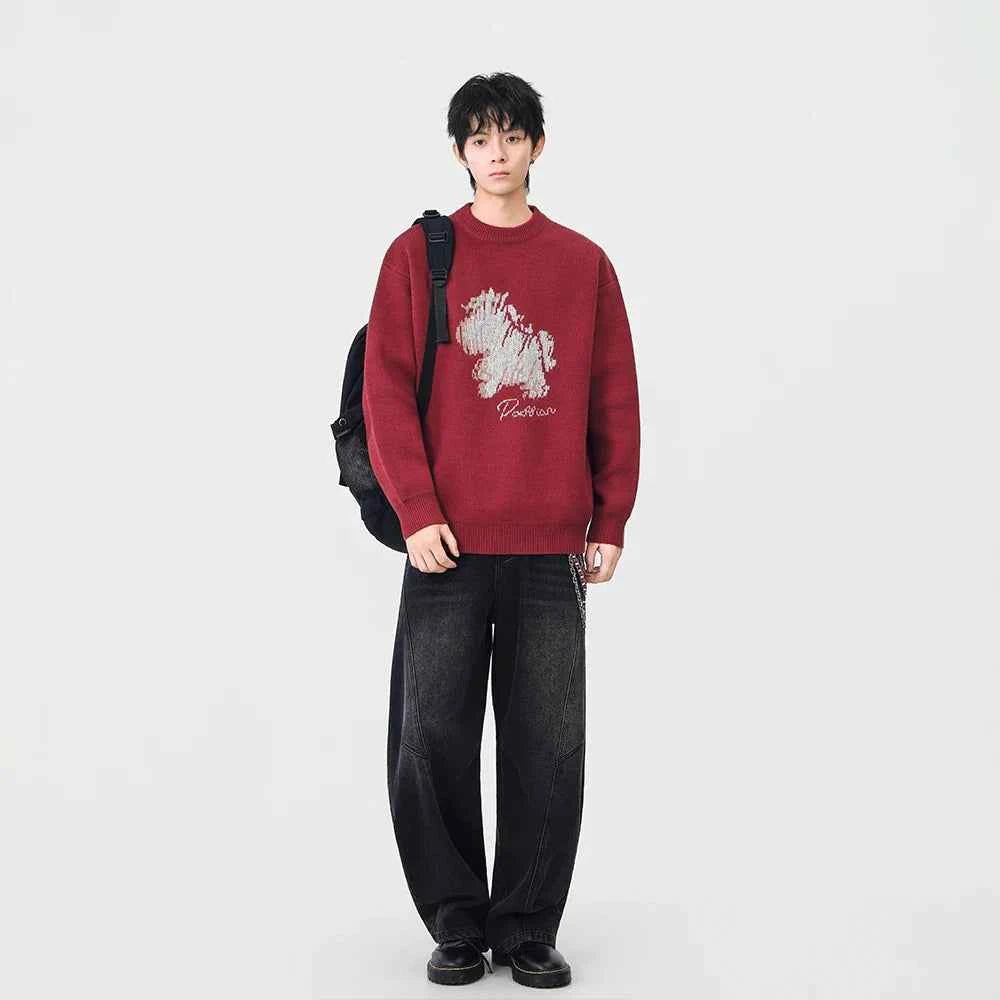 Abstract Unicorn Pattern Knitted Crew Neck Sweater