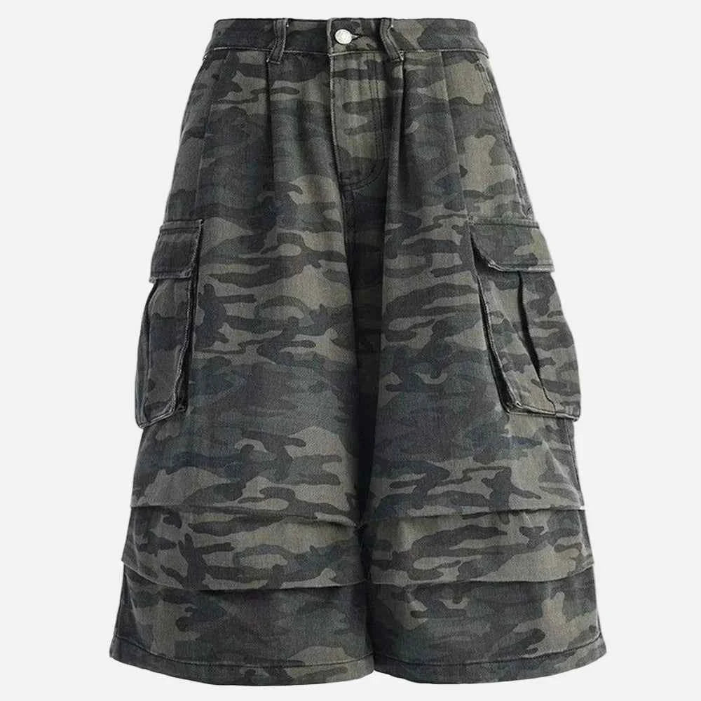 Camouflage Retro Denim Cropped Cargo Jorts