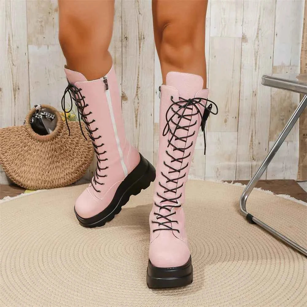 Chunky Platform Butterfly Knee High Zipper Boot